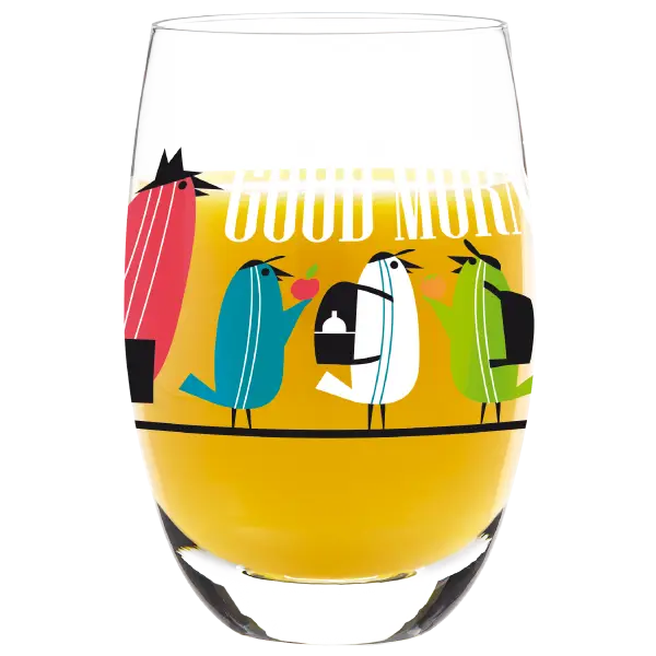 Orange Juice in Glass with Bird Design
