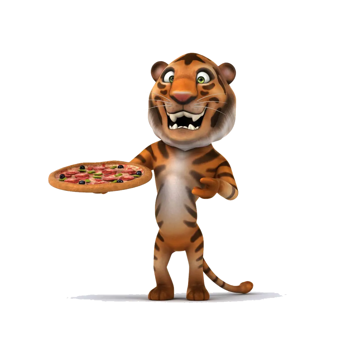 Cartoon Tiger Holding Pizza