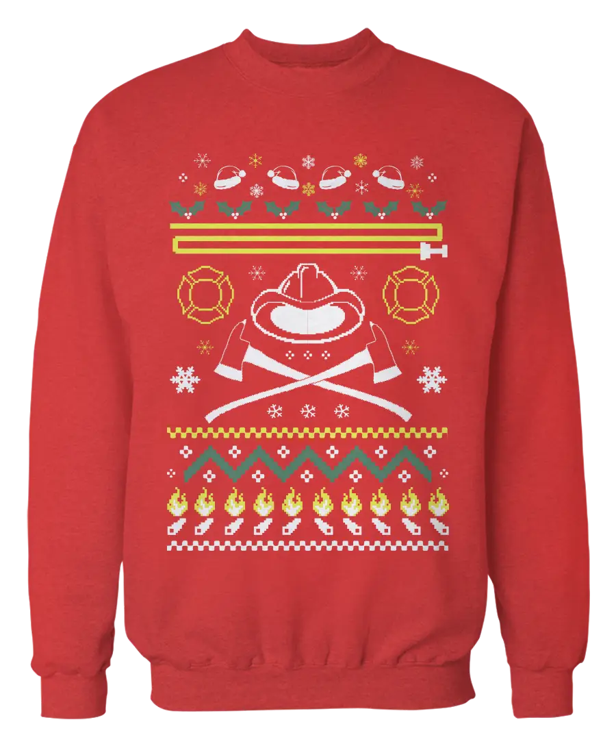 Festive Red Christmas Sweater with Holiday Motifs