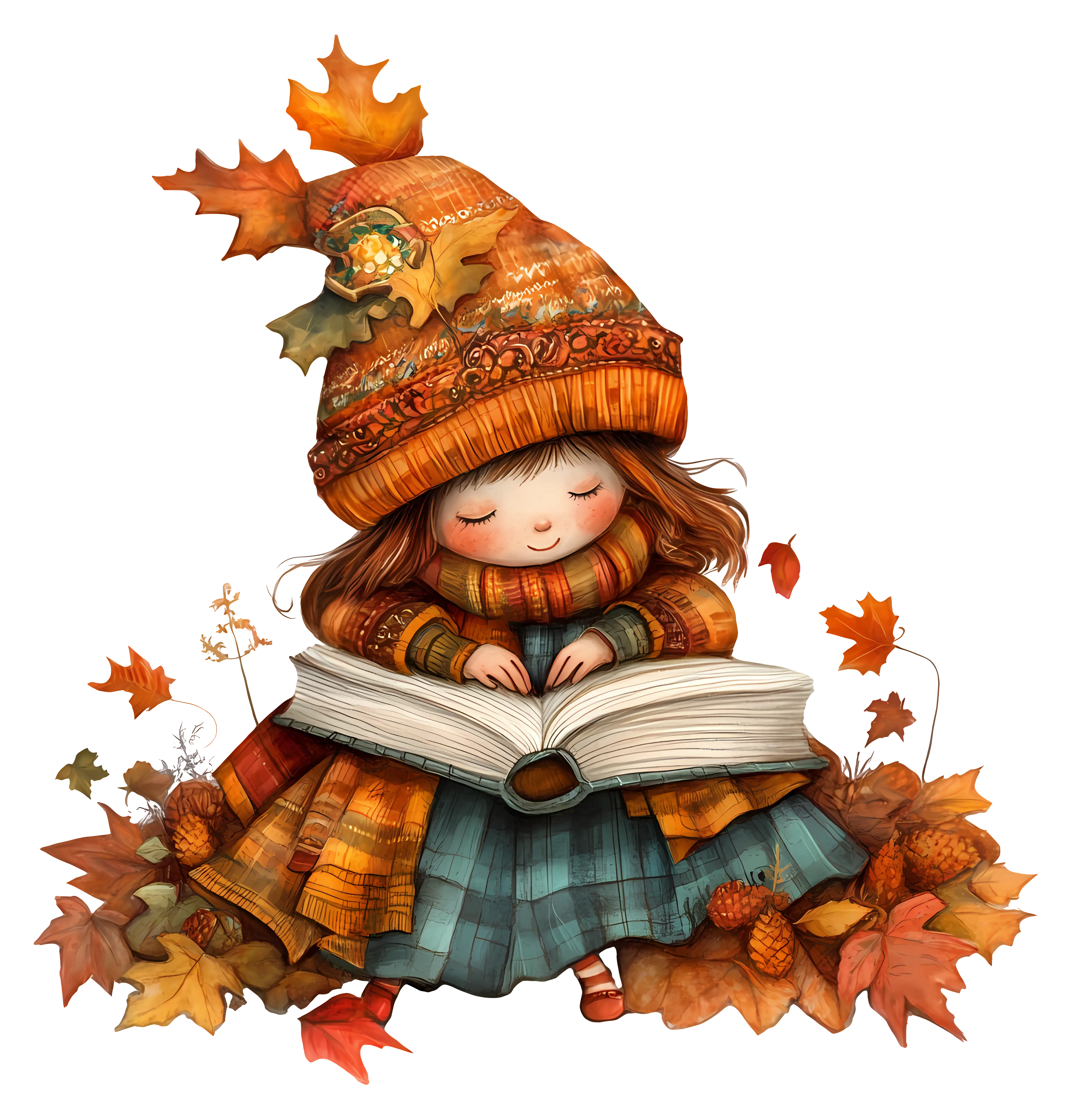 Girl Reading Book in Autumn