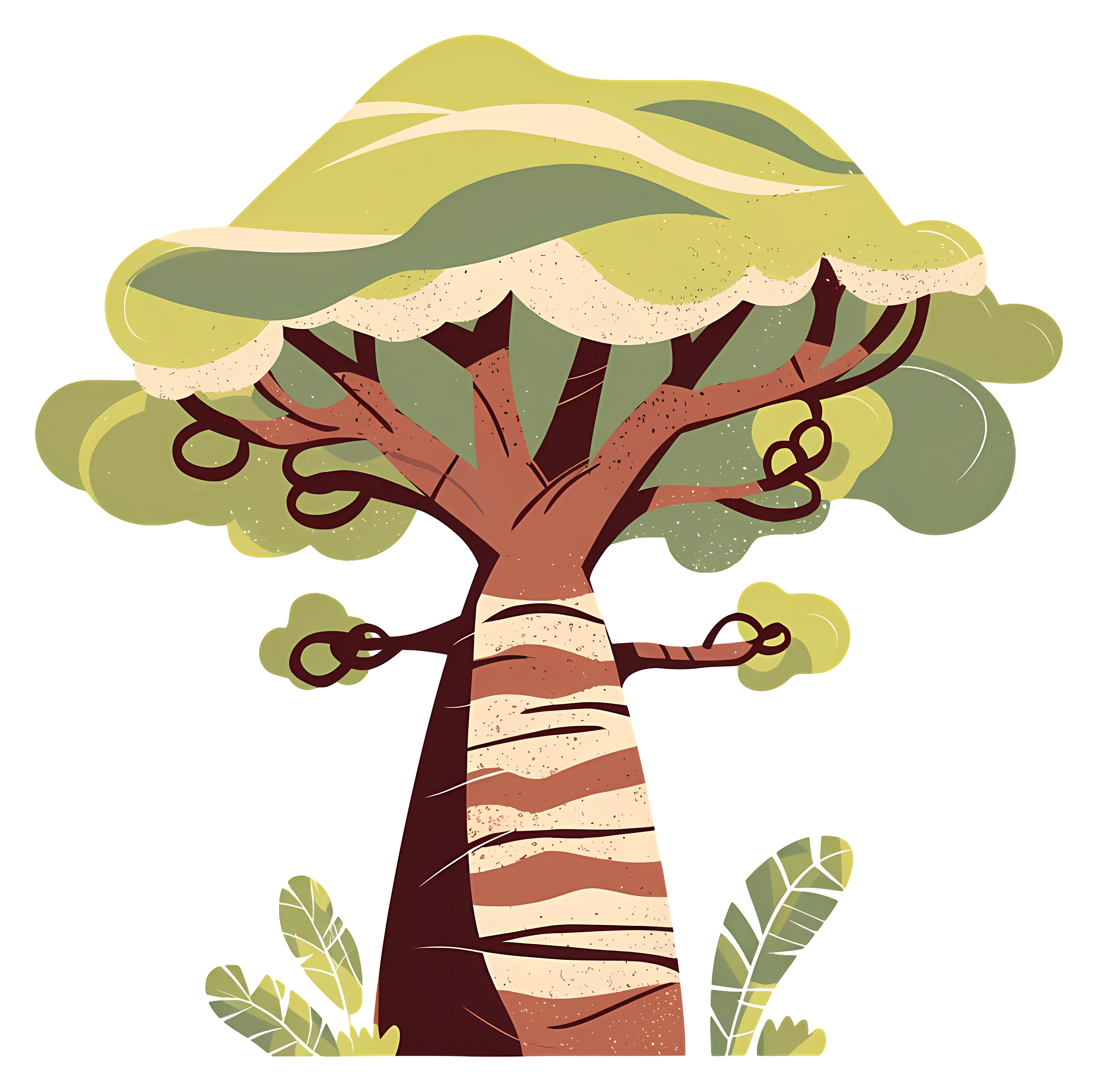 Cartoon Tree with Green Leaves