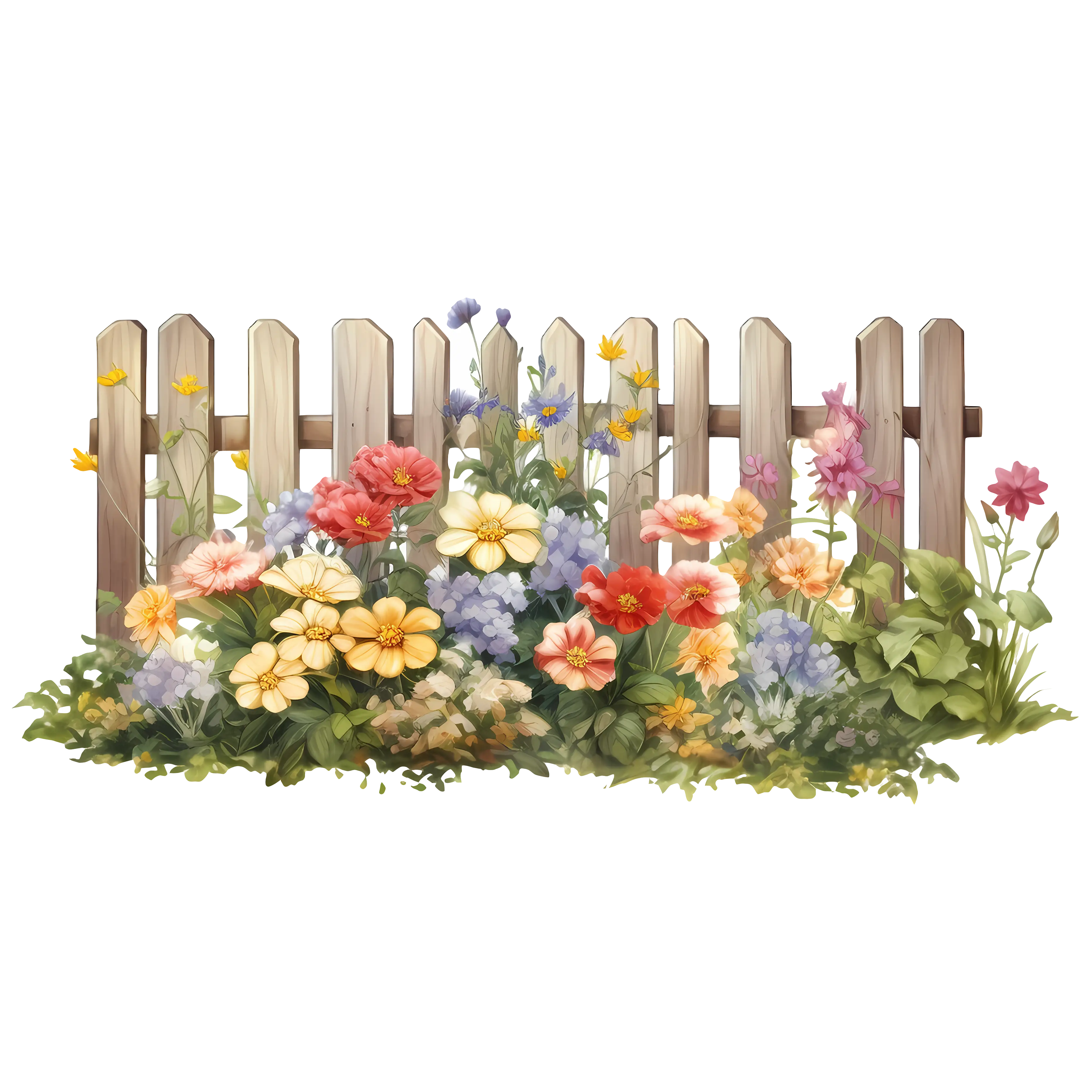 Beautiful Flower Garden with Wooden Fence