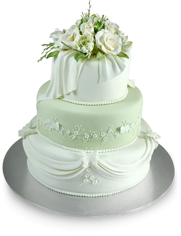 Beautiful Two-Tier Wedding Cake with White Decorations