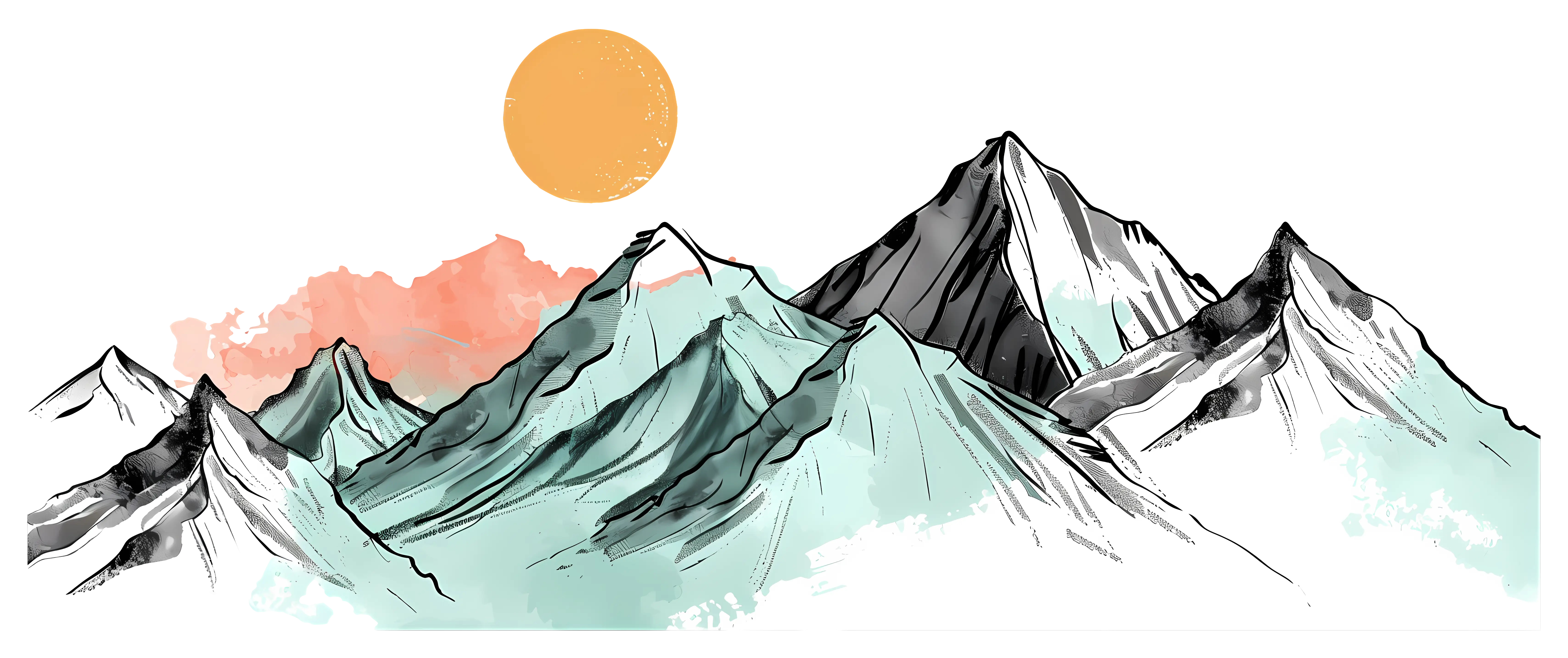 Mountains with Sun Illustration