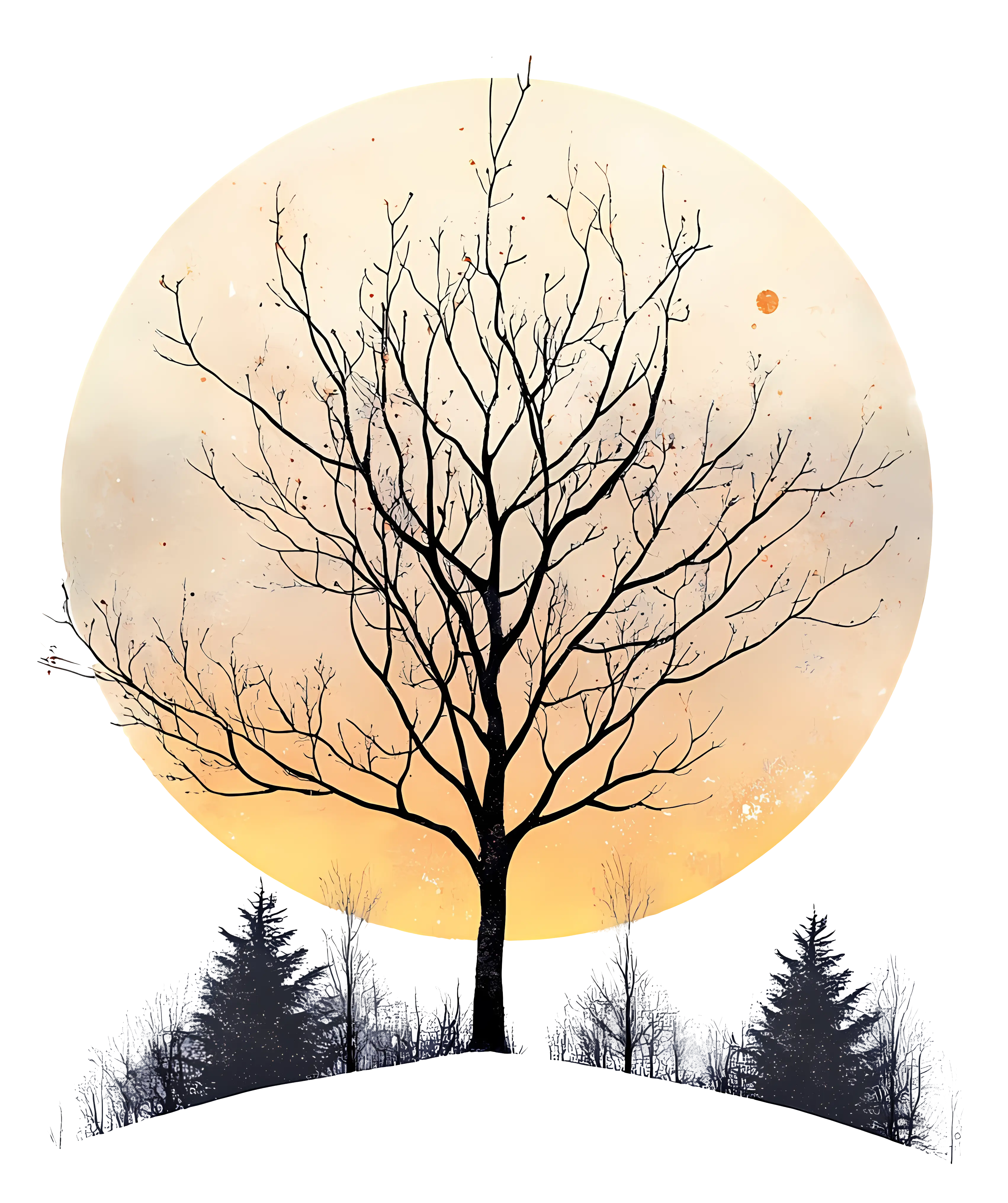 Tree Silhouette with Sun