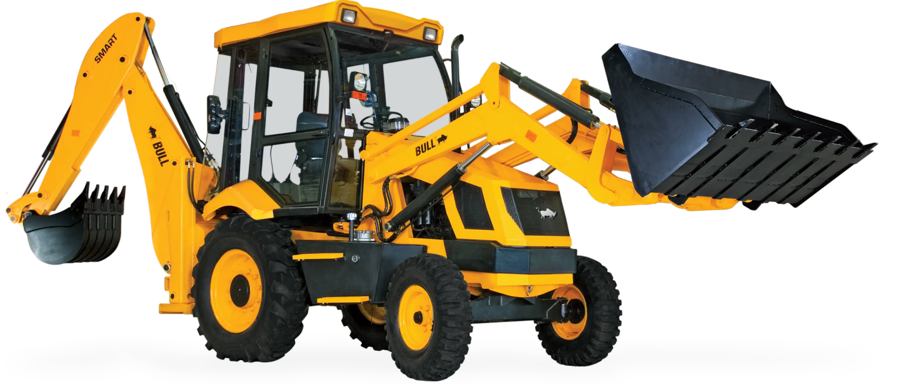 Yellow Backhoe Loader