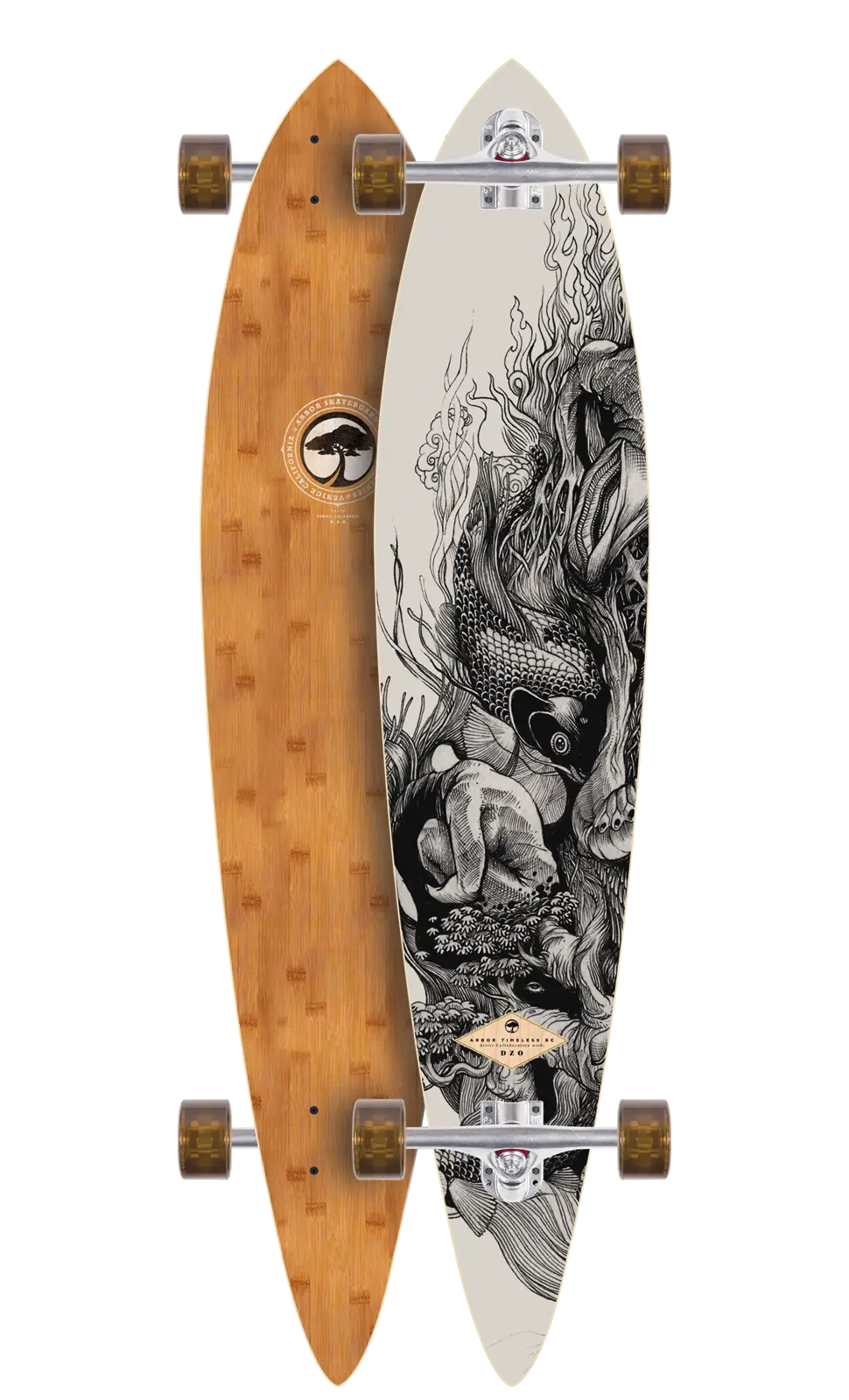 Longboards with Bamboo and Artistic Illustration