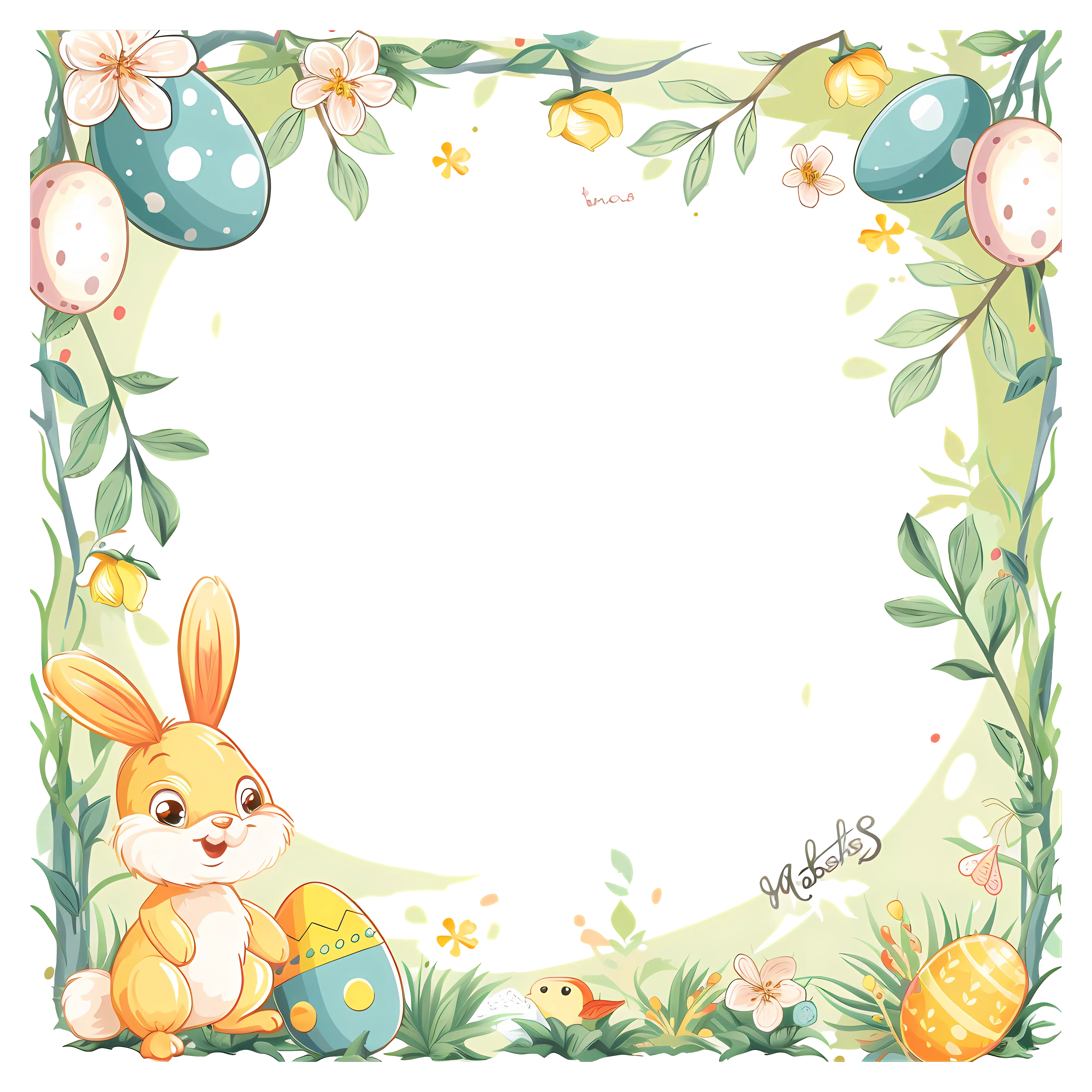 Easter Bunny with Eggs and Flowers