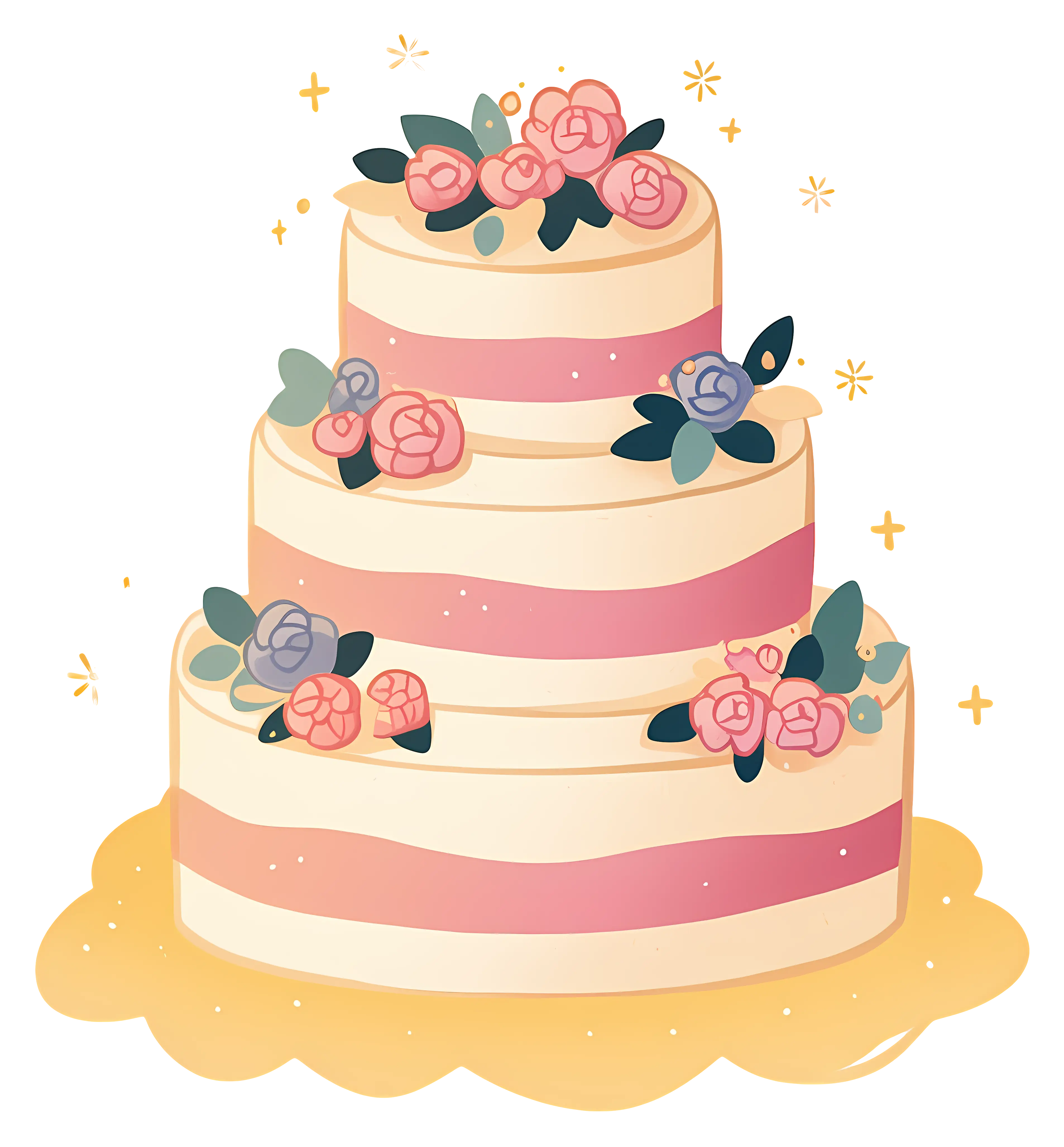 Decorative Tiered Cake with Floral Patterns