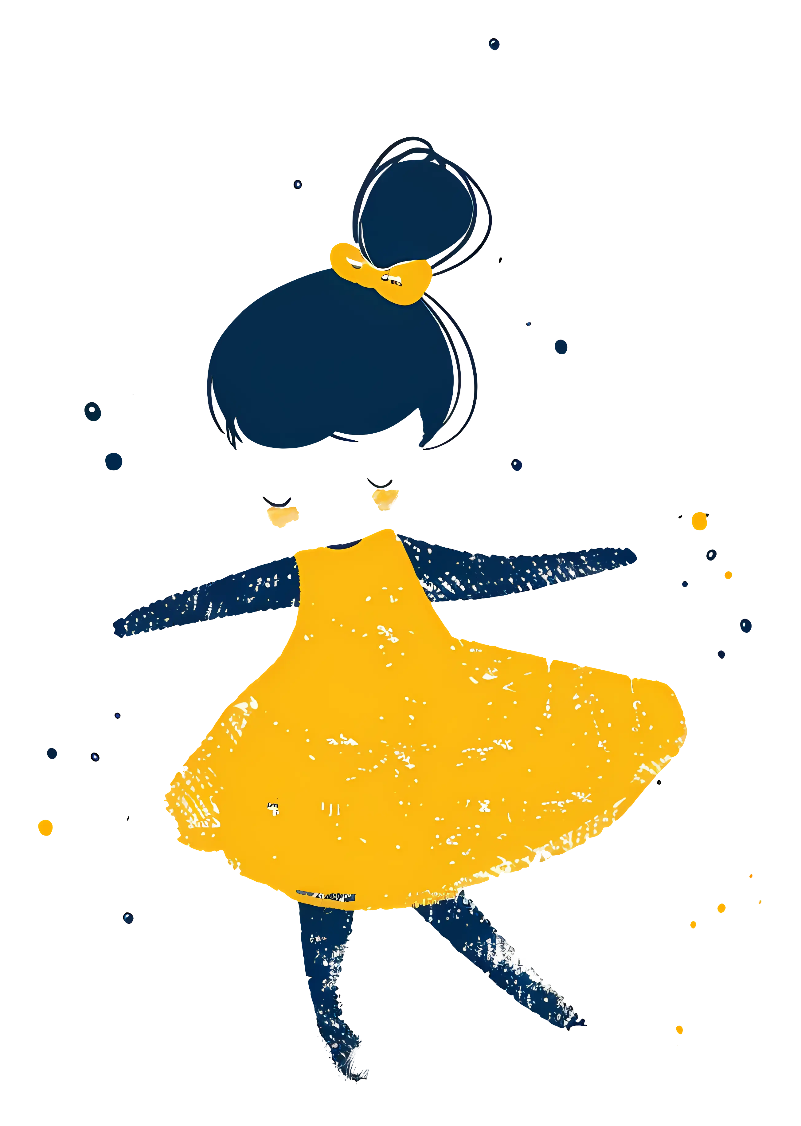 Cute Dancing Girl in Yellow Dress Silhouette Illustration