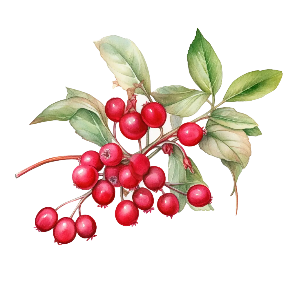 Branch with Red Berries and Leaves Illustration