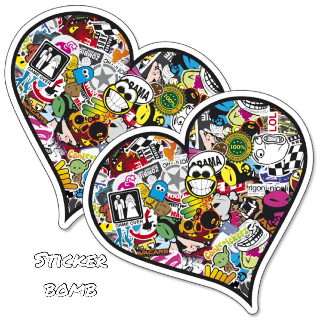 Heart Sticker Bomb Illustration with Vibrant Graphics