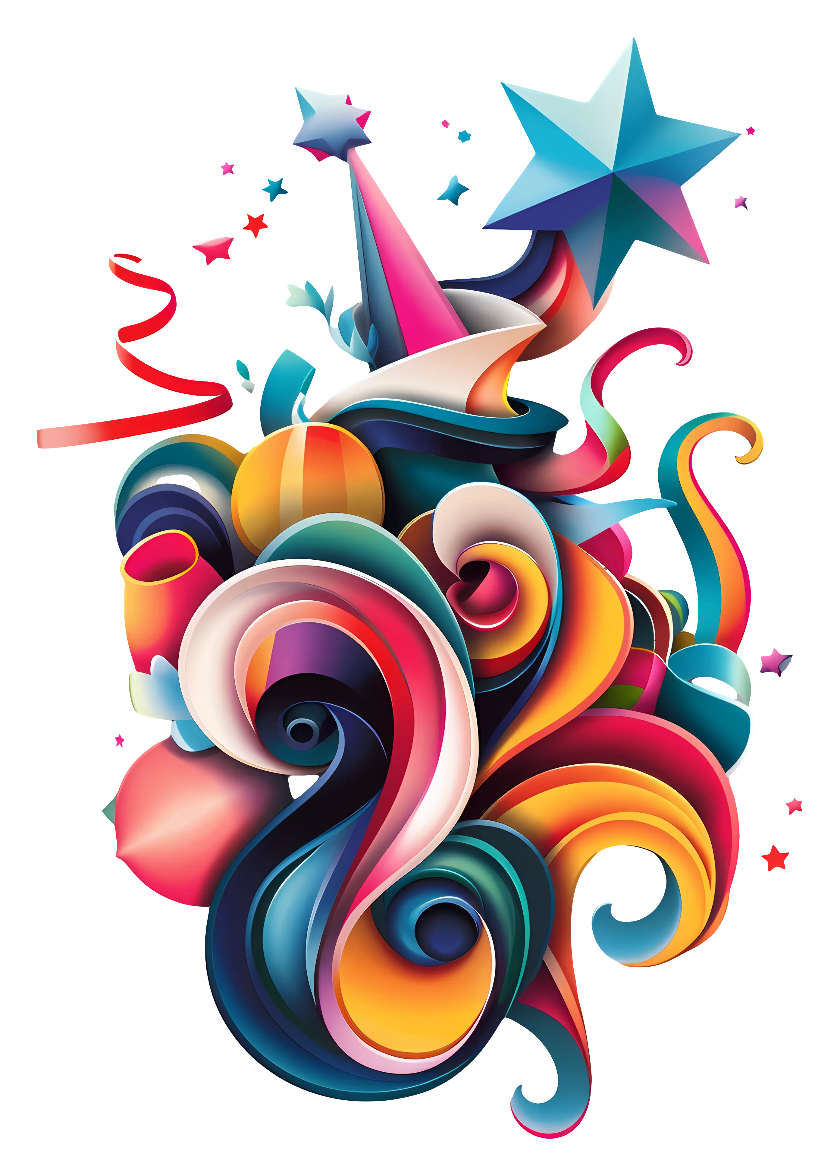Colorful Party Decorations with Stars and Swirls