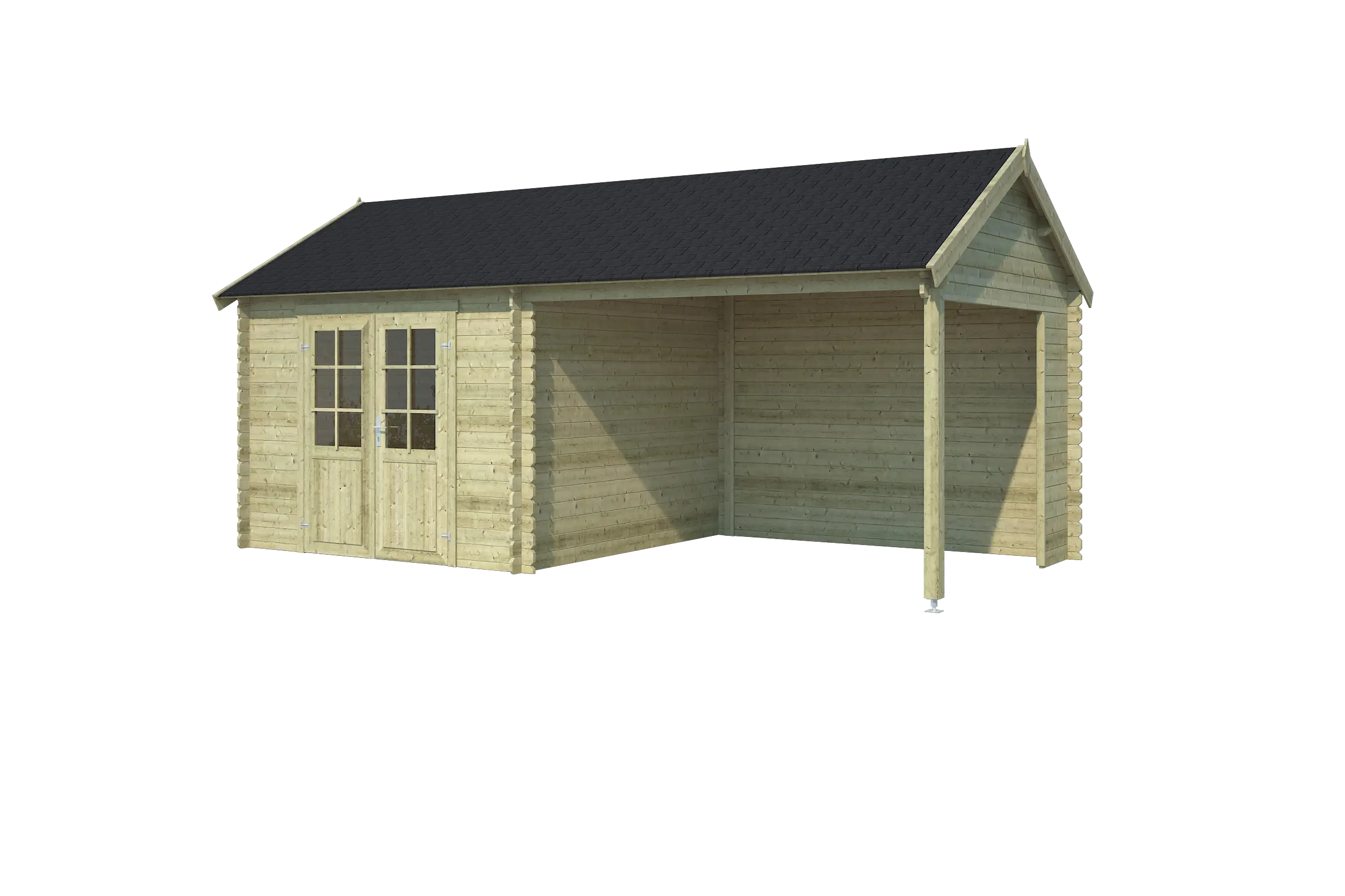 Corner Wooden Garage with Black Roof
