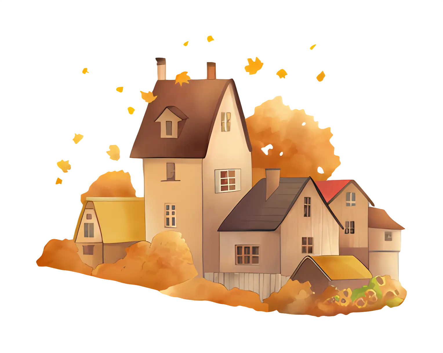 Cozy Autumn Village with Falling Leaves