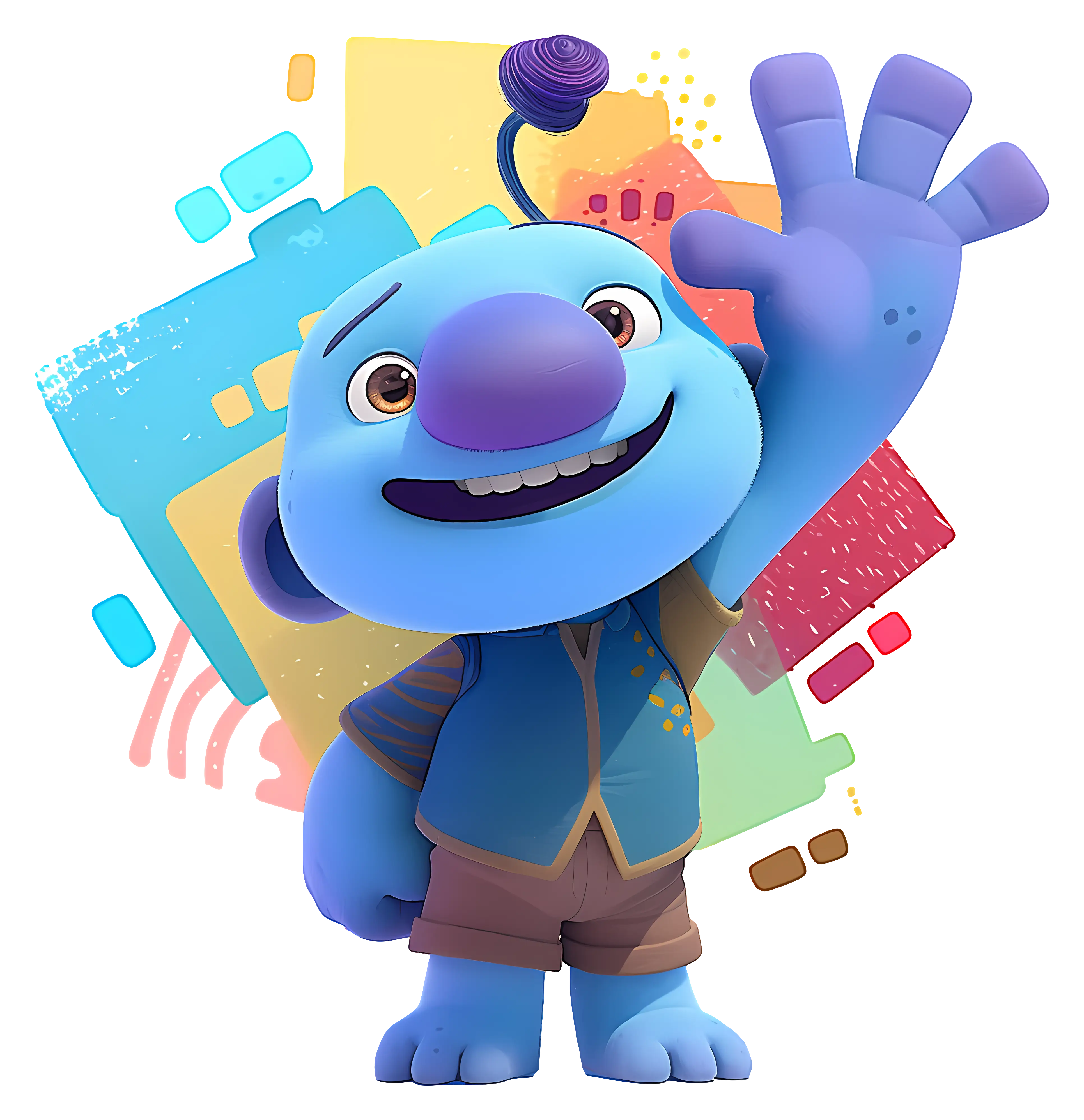 Blue Cartoon Character Waving