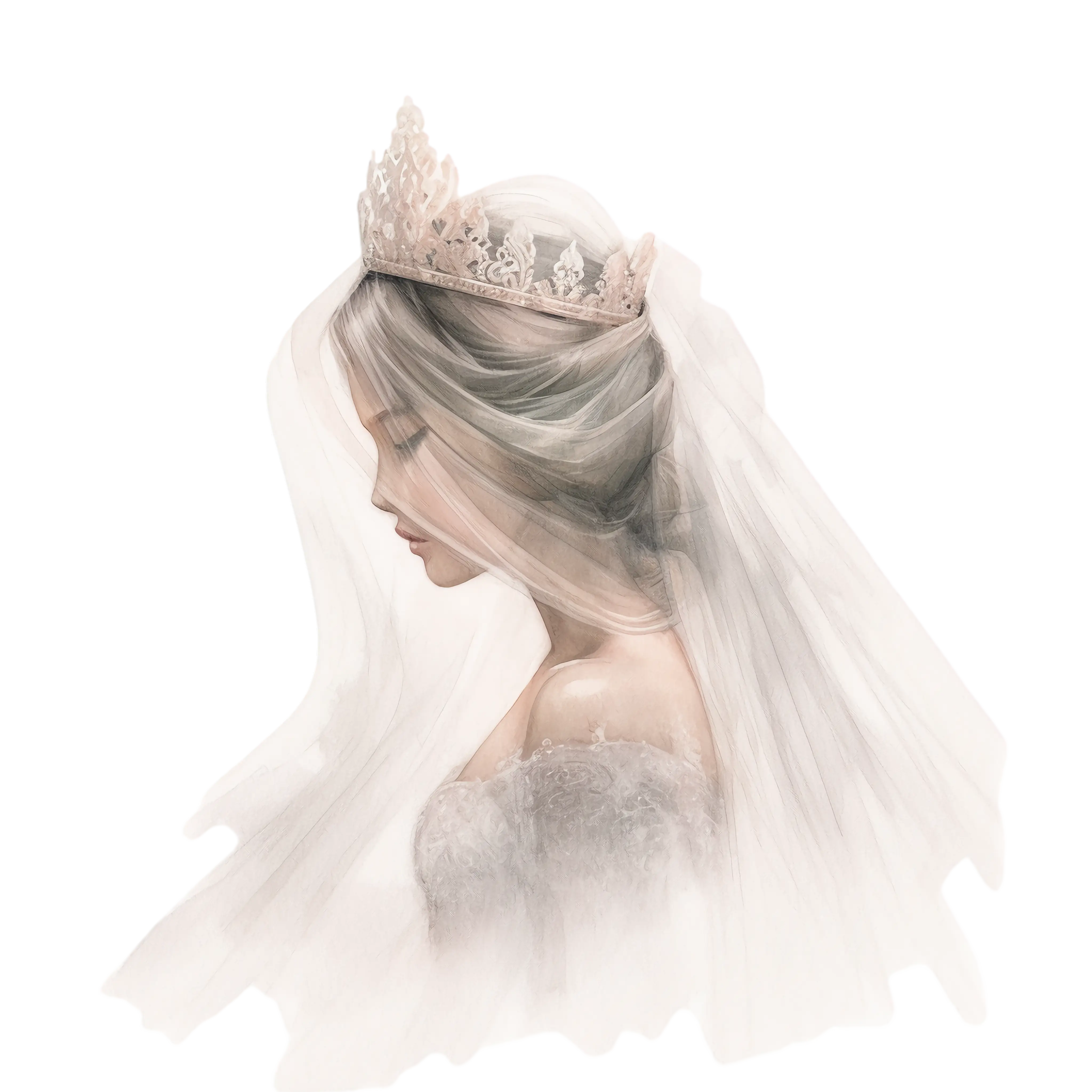Elegant Princess with Crown and Veil