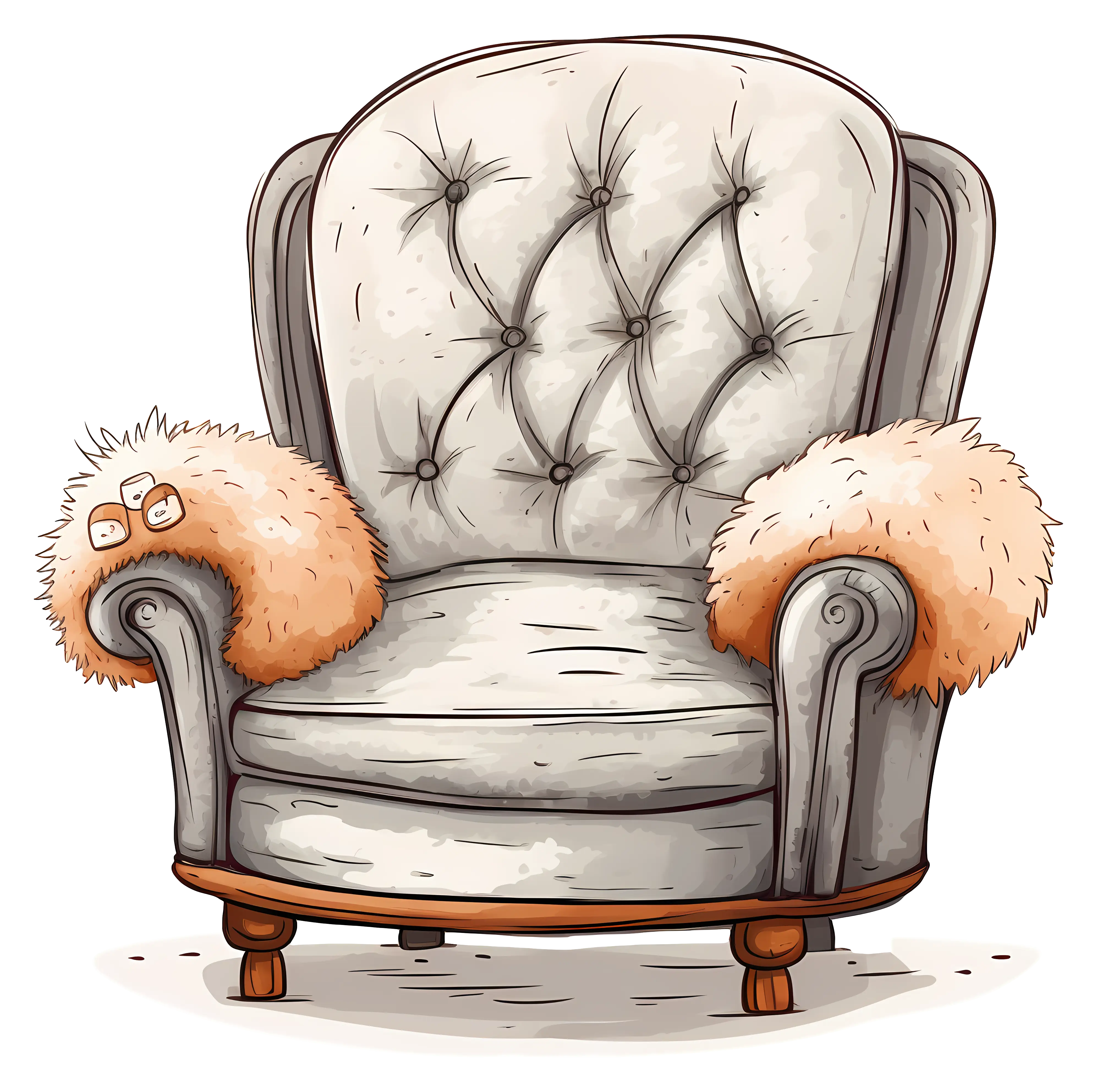 Vintage Gray Armchair with Fur Armrests