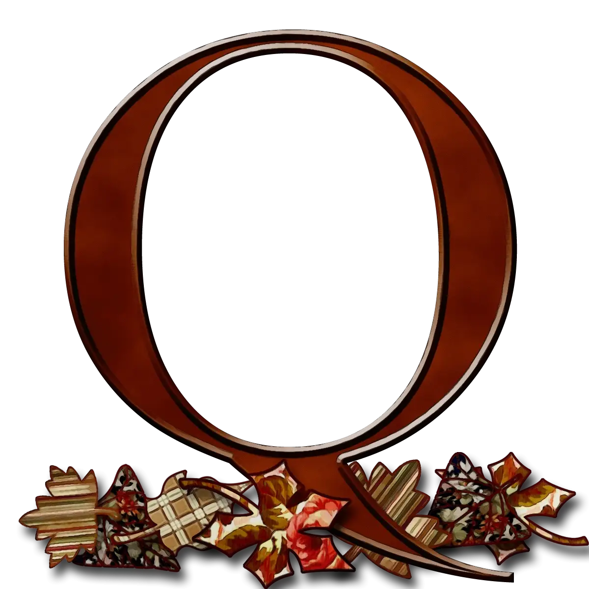 Decorative Letter Q with Autumn Leaves
