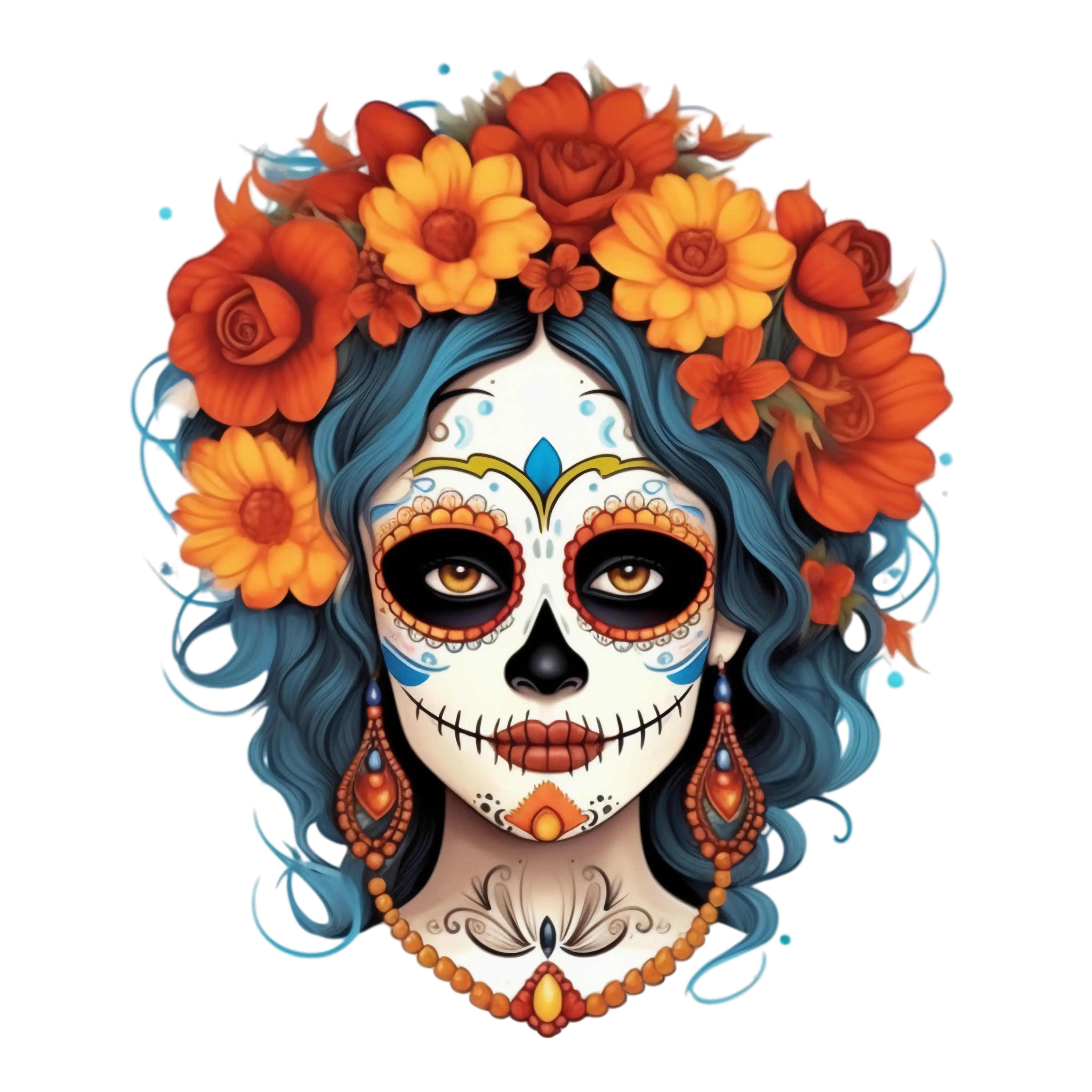 Sugar Skull with Floral Decoration for Day of the Dead