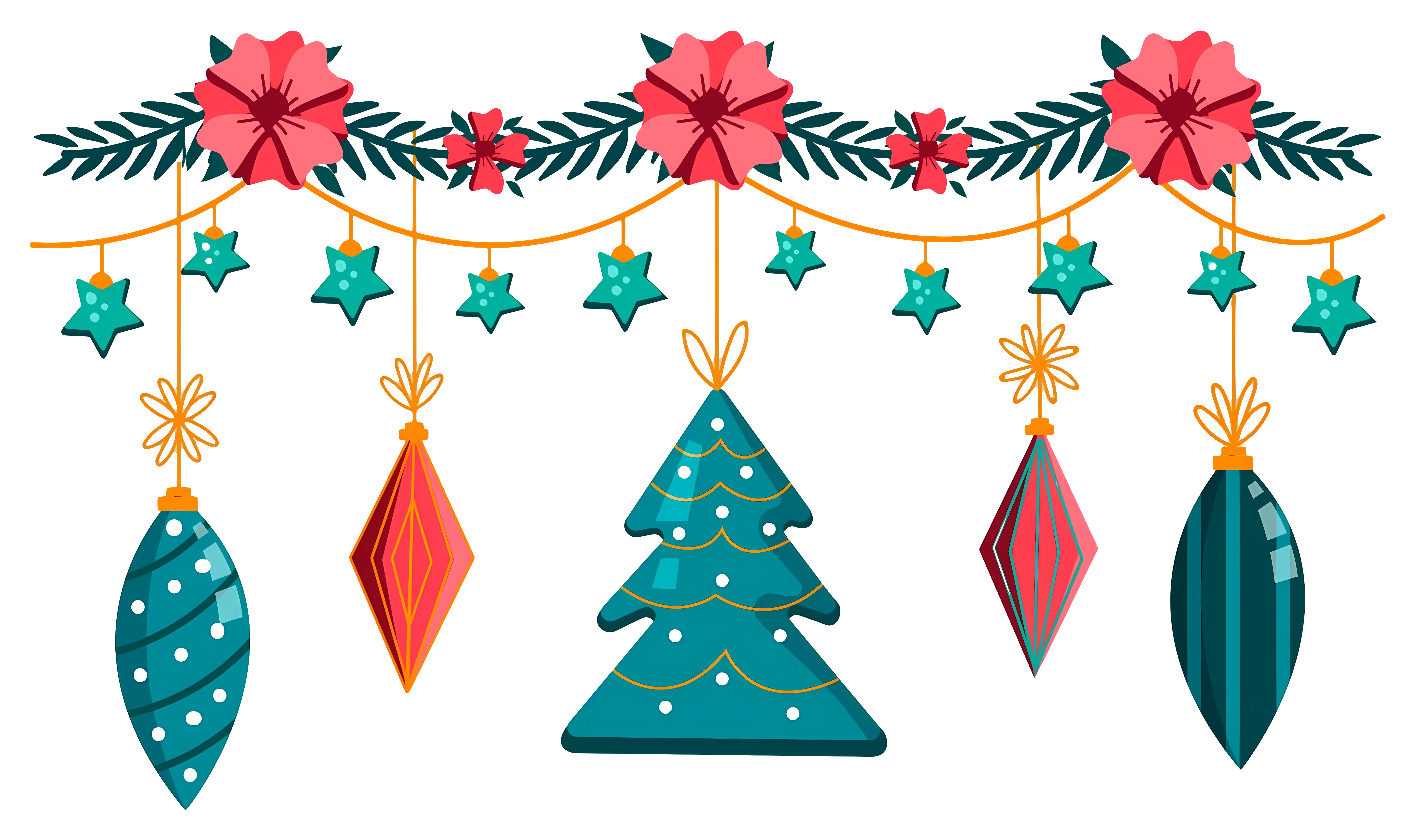 Christmas Garland with Ornaments and Stars