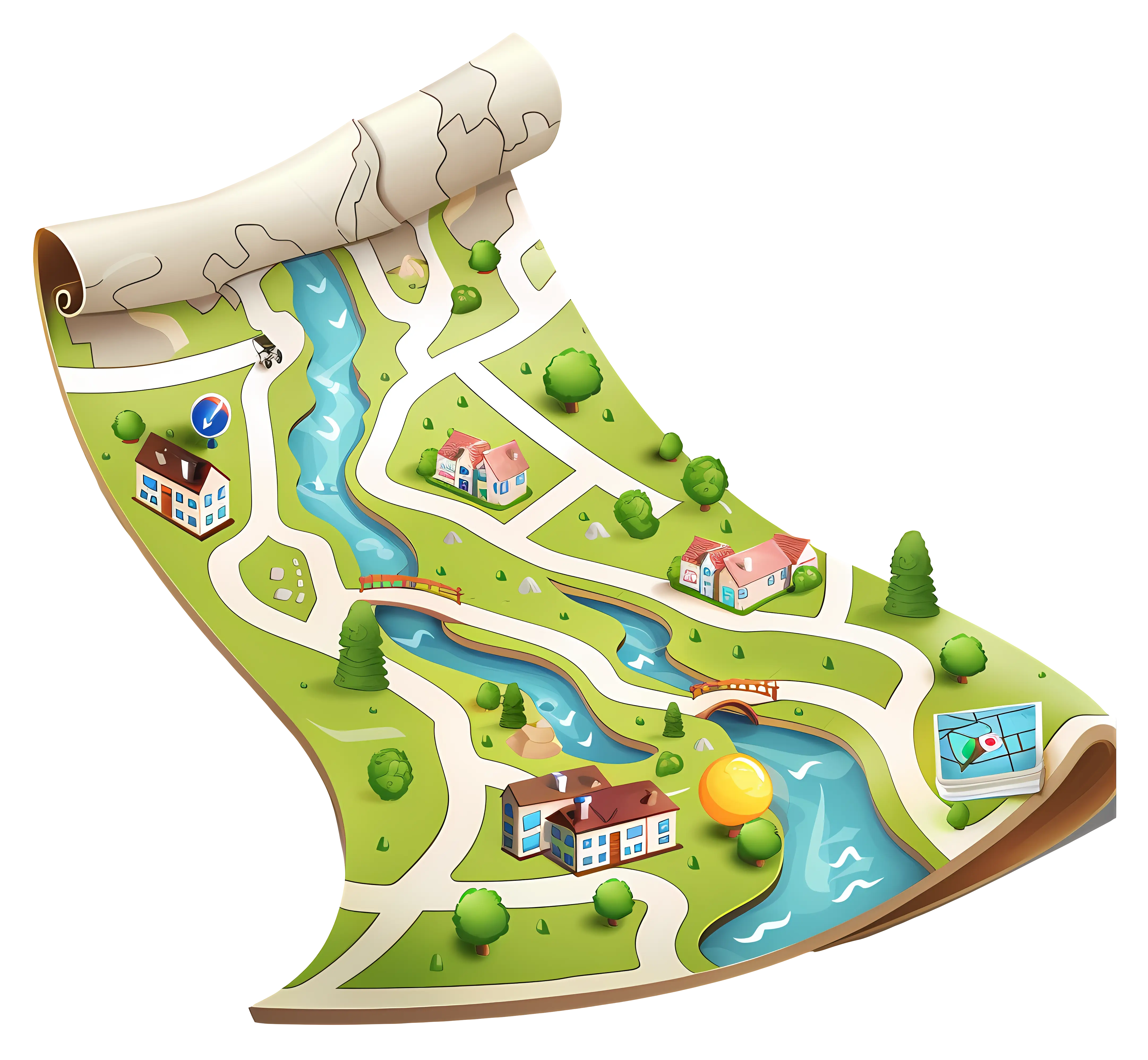 Cartoon Style Illustrated Map with River