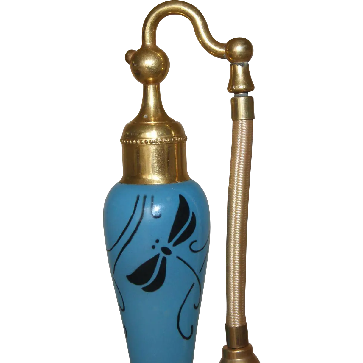 Antique Perfume Bottle with Blue and Brass Design