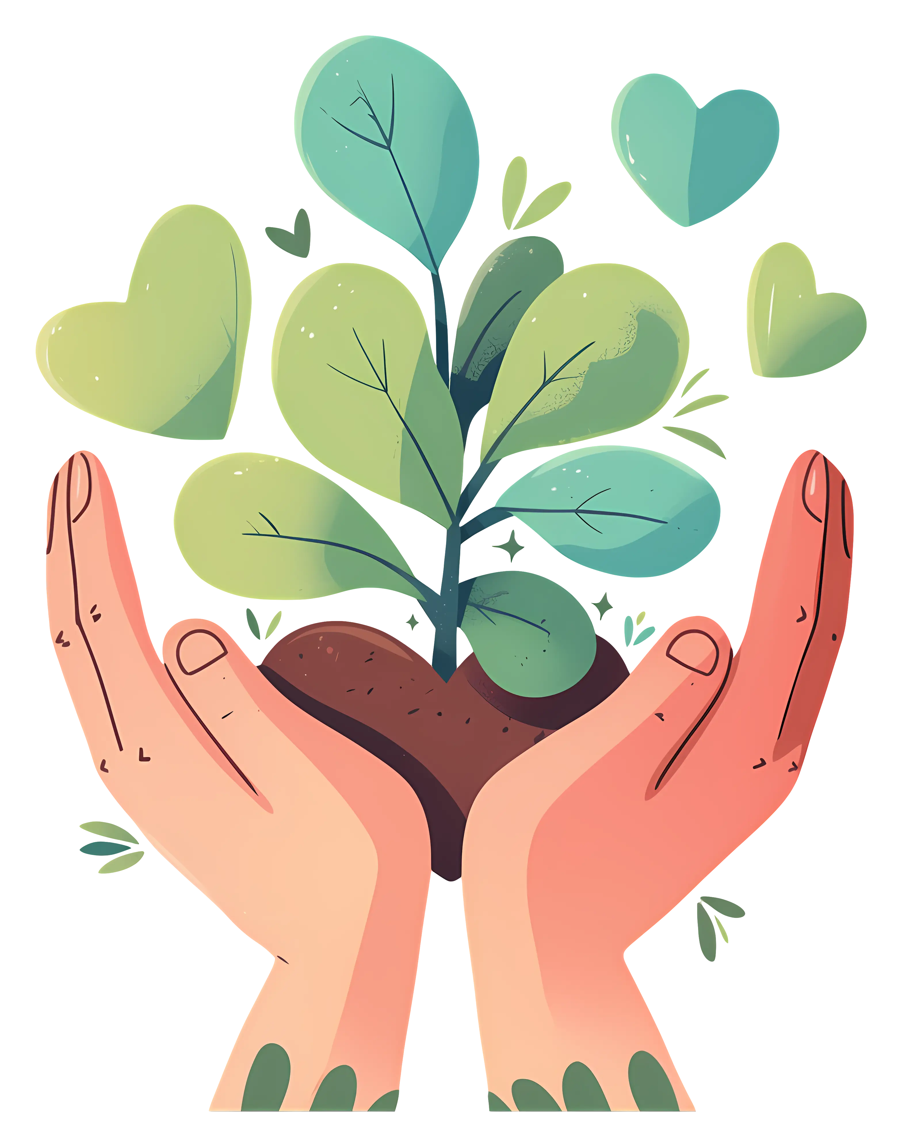 Illustration of Hands Holding a Growing Plant for Nature Care