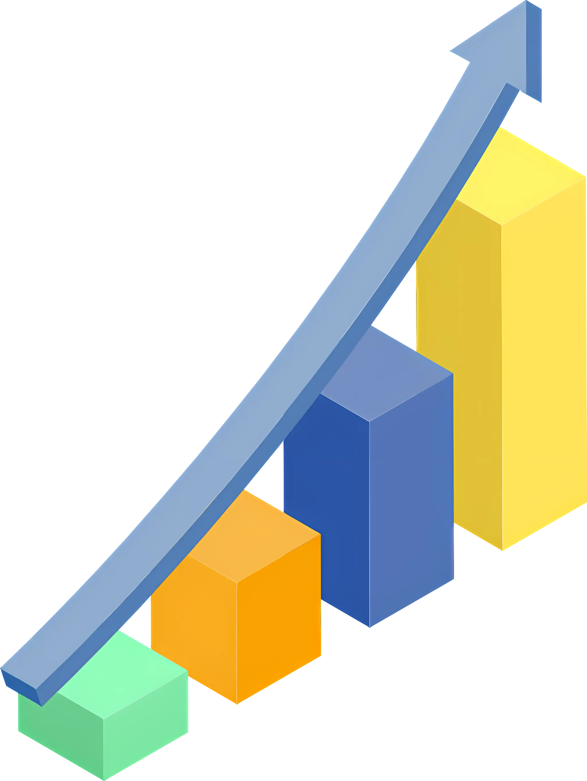 Colorful 3D Bar Chart Showing Growth with Arrow
