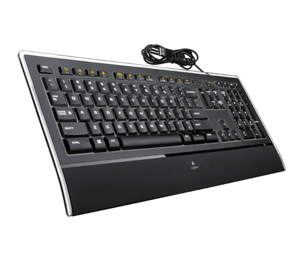 Modern Black Computer Keyboard with Cable