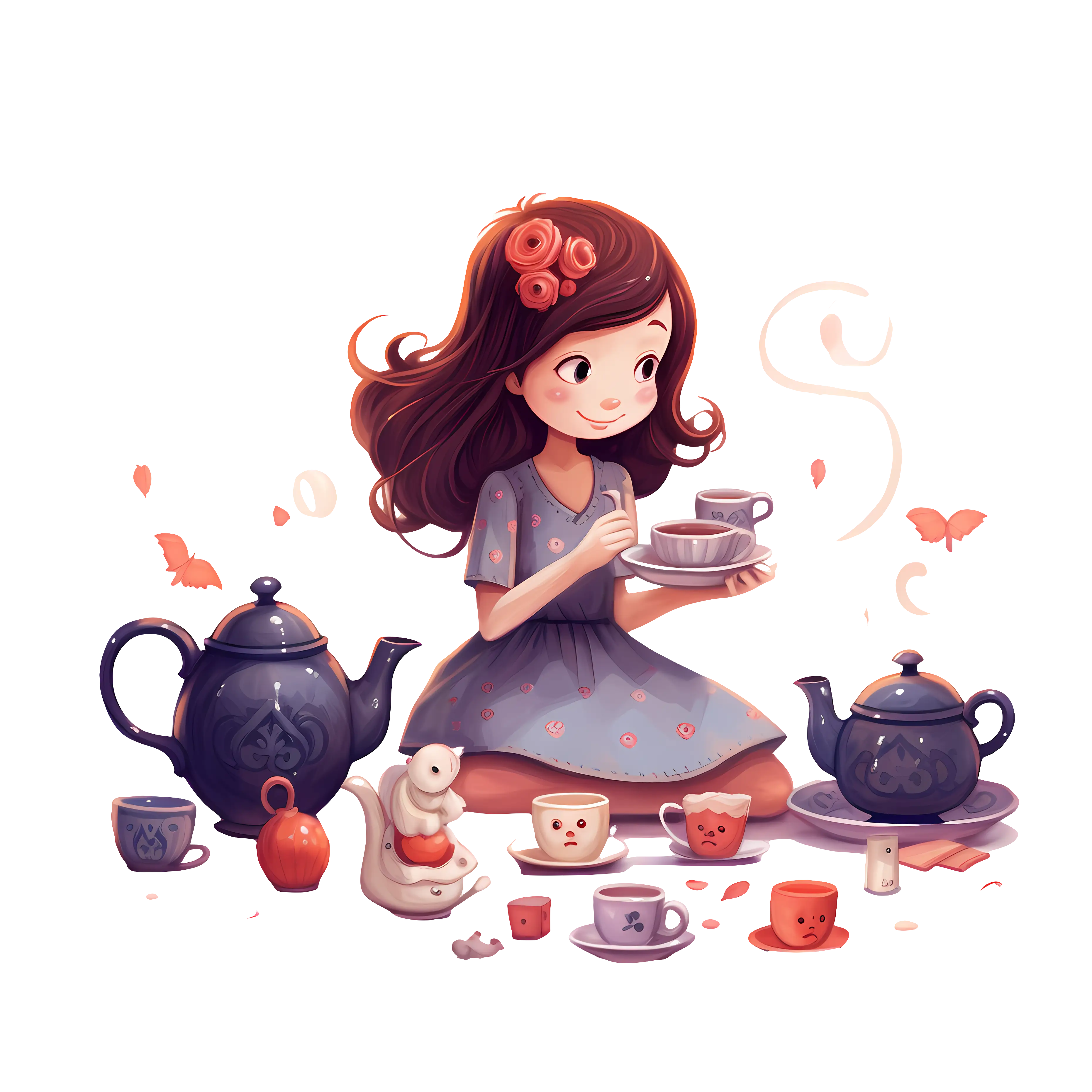 Cute Girl Having a Tea Party