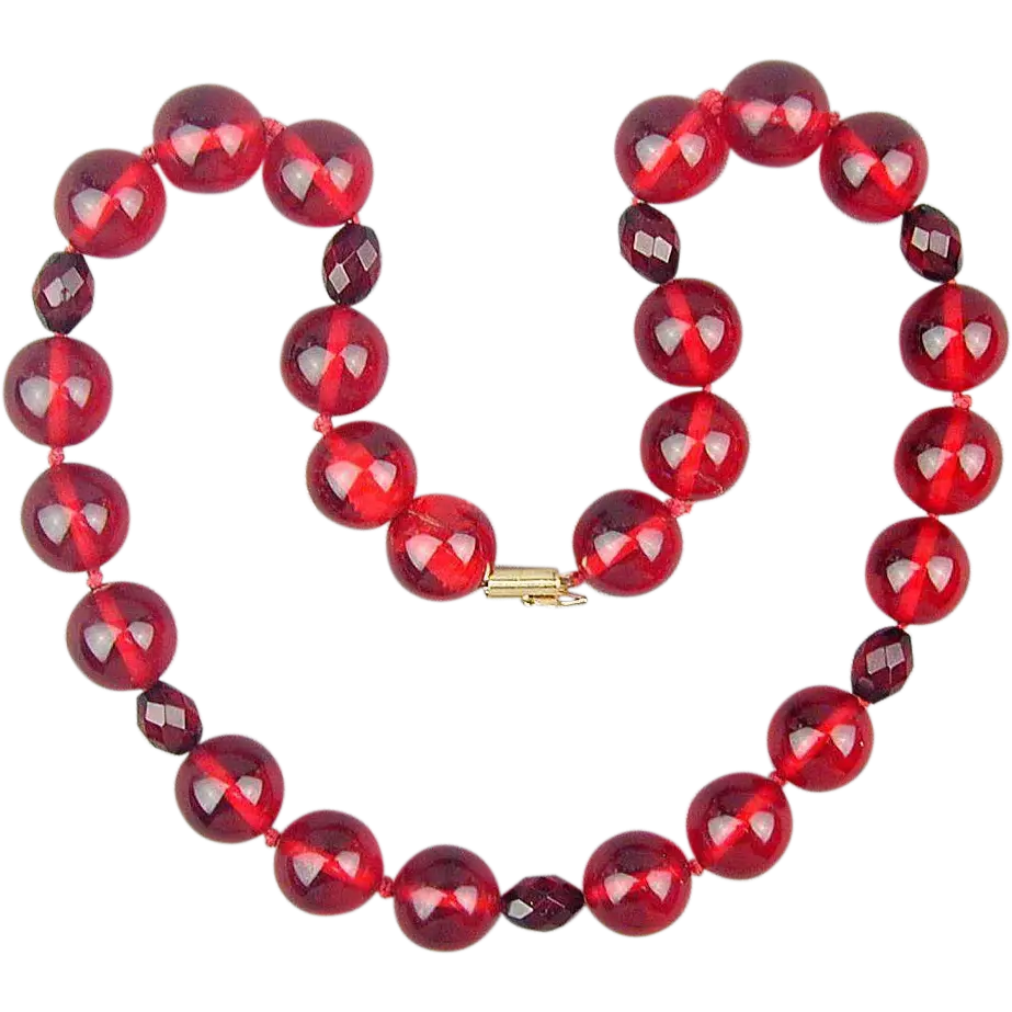 Red Beaded Necklace with Round Shiny Beads