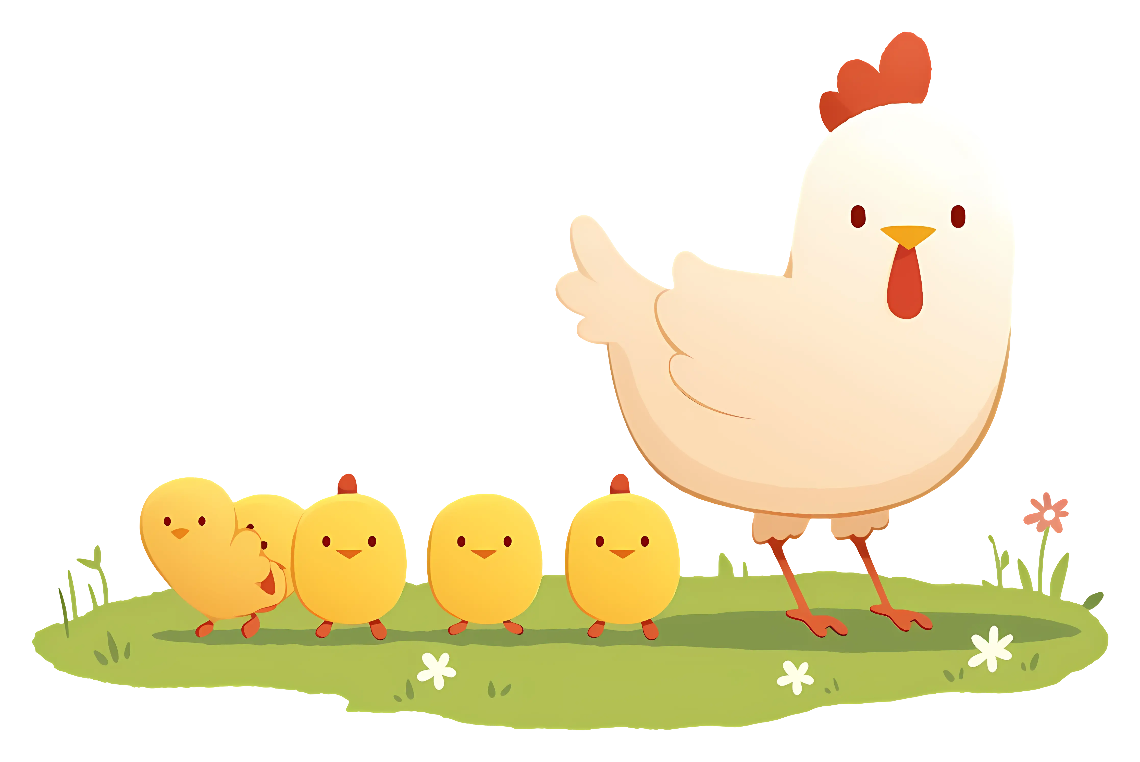 Cute Cartoon Hen with Chicks