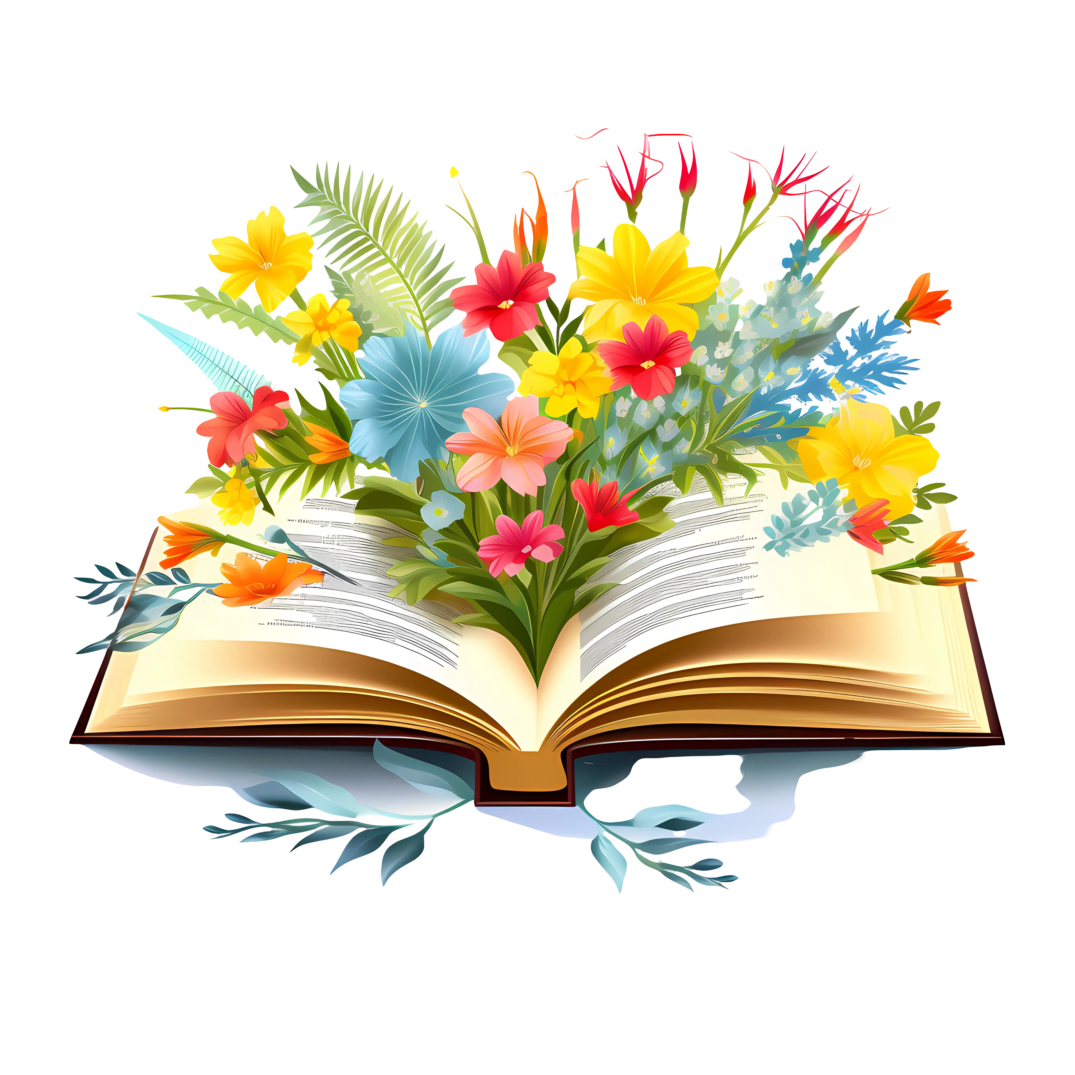 Open Book with Colorful Flower Arrangement