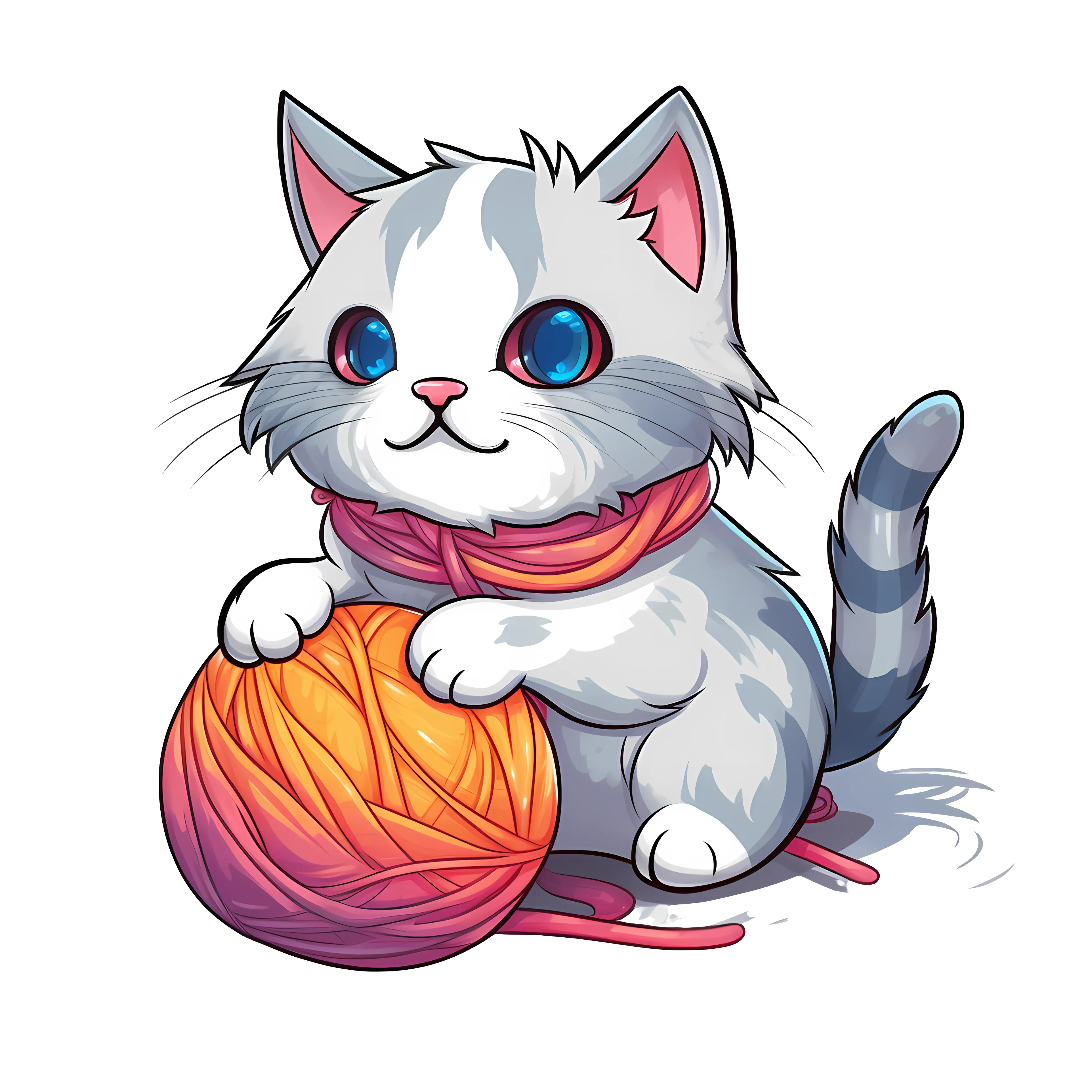 Cute Cat Playing with Orange Yarn Ball