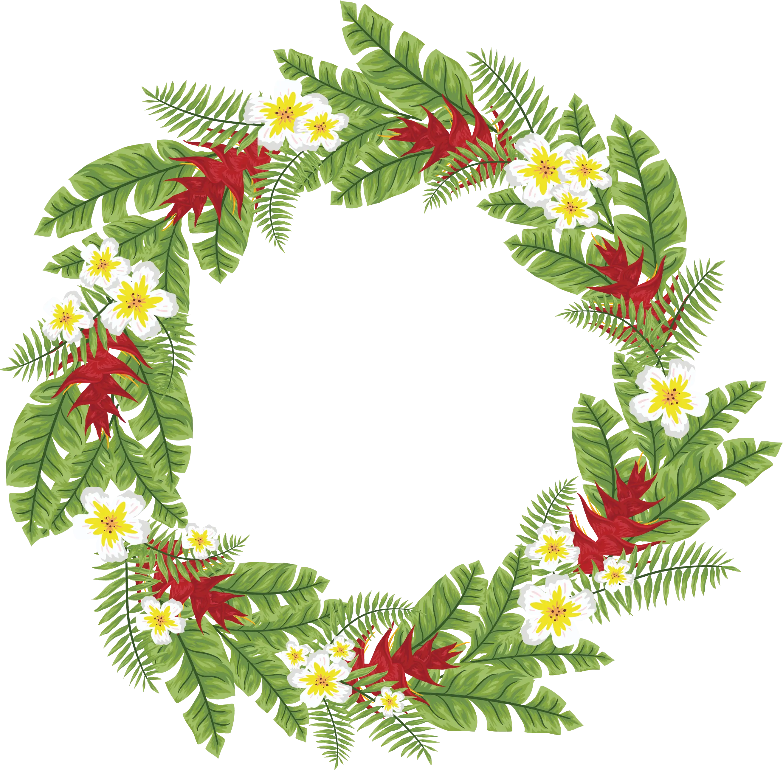 Tropical Floral Wreath with Leaves and Flowers